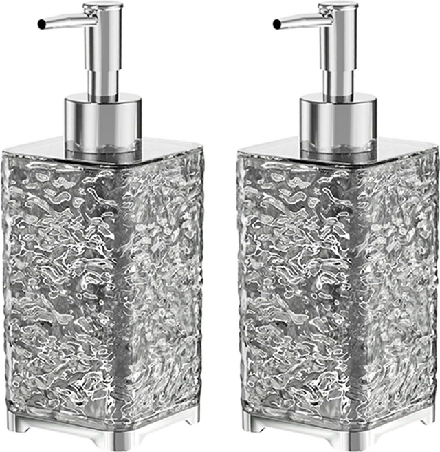 冰川紋 方形400ml 透黑色 按壓式乳液/洗手液/沐浴乳分裝瓶, 2個