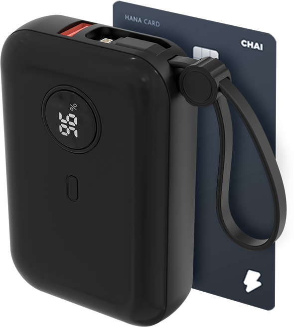 바우아토 포켓쉴 난연 PD 22.5W 고속 입출력 케이블 일체형 미니 보조배터리 10000mah, 블랙, 블랙