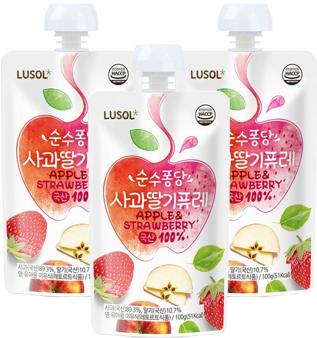 루솔 순수퐁당 퓨레, 혼합맛(사과/딸기), 100g, 3개
