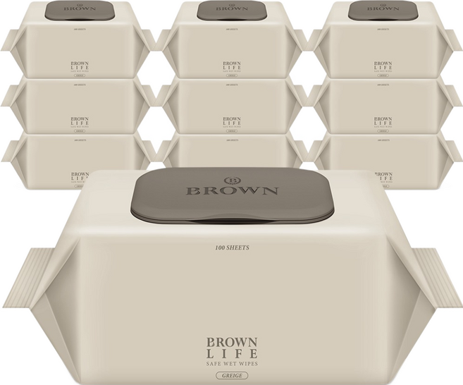 브라운라이프 그레이지 도톰한 대용량 아기물티슈 캡형, 50g, 100매, 10개