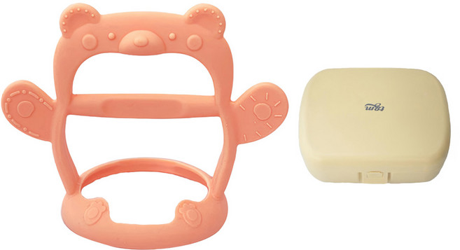 tgm 手握型固齒器 3個月以上適用, 固齒器 + 收納盒, 小熊 橘色, 1個