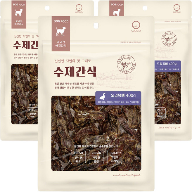 굿데이 대용량 오리목뼈 강아지 수제간식, 오리 목뼈, 400g, 3개