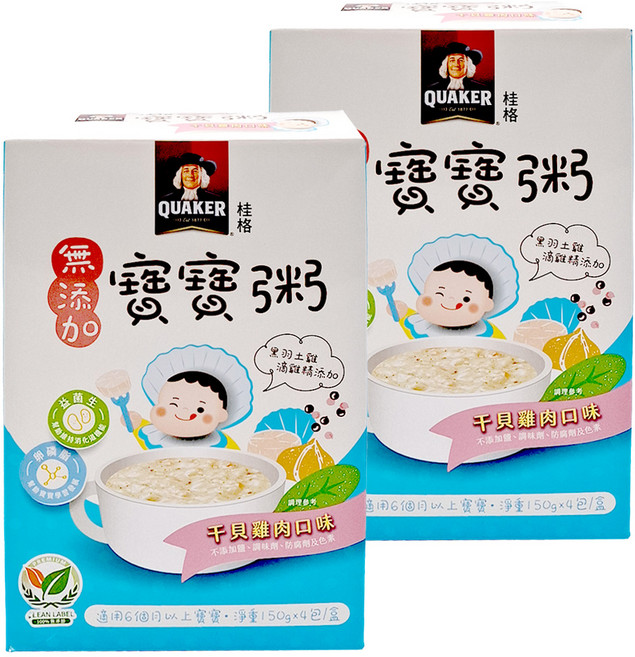 QUAKER 桂格 寶寶粥 干貝雞肉 無添加 6個月以上 4包, 600g, 2盒