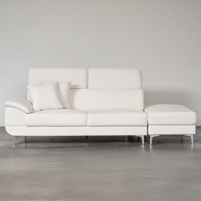 도모디자인 안토니아 플러스 무빙헤드 패브릭 3인용 소파 우형 + 쿠션 2p +스툴 세트 방문설치, 아이보리