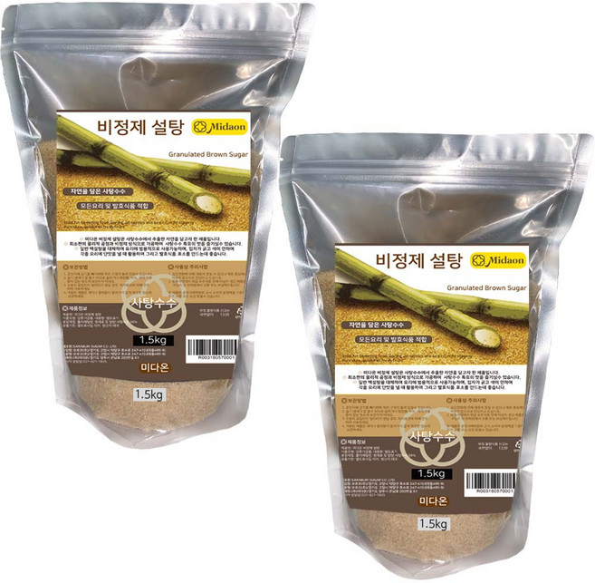 미다온 비정제 사탕수수 설탕, 1.5kg, 2개