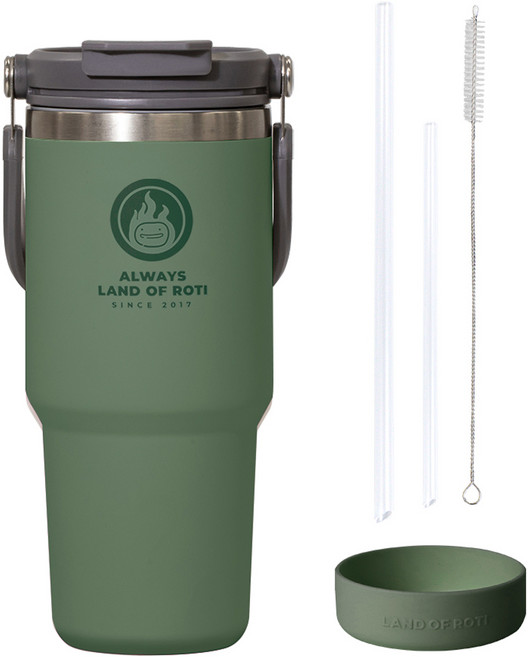 로티캠프 로텀 대용량 손잡이 스텐 보온 보냉 빨대 텀블러, 포레스트그린, 750ml, 1개