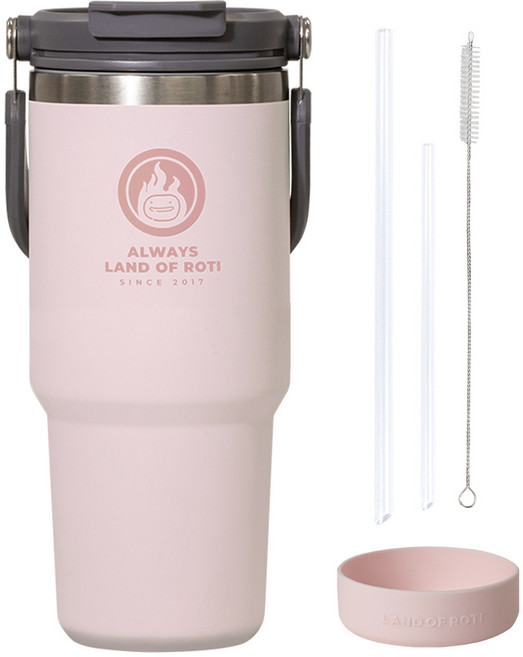 로티캠프 로텀 대용량 손잡이 스텐 빨대 보온 보냉 텀블러, 베이비 핑크, 1.2L, 1개