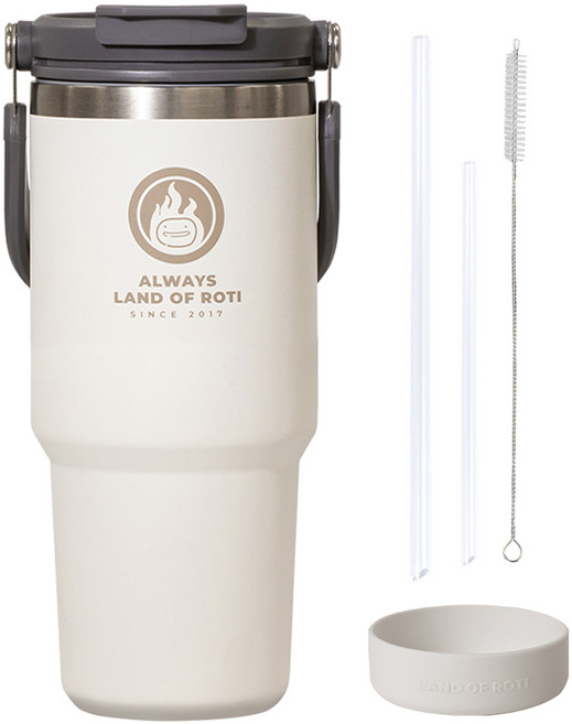 로티캠프 로텀 대용량 손잡이 스텐 빨대 보온 보냉 텀블러, 아이보리, 1.2L, 1개