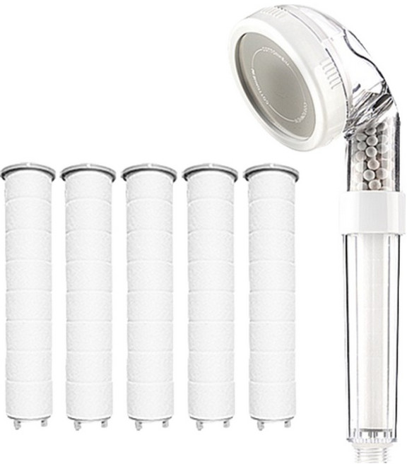 레베랑스 4단 정수필터 샤워기 + 필터 5p 세트, 1세트, 화이트