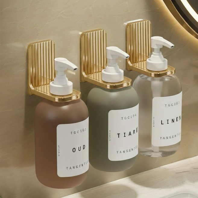 모바이브 욕실용 프리미엄 무타공 샴푸 린스 바디워시 홀더, 골드, 3개