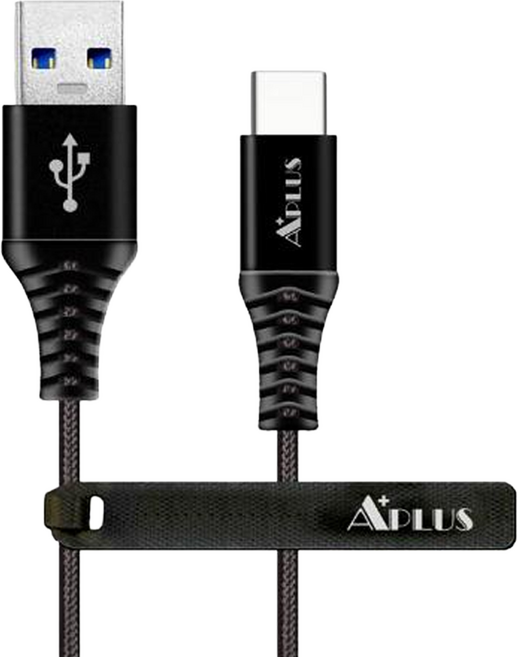 APLUS USB-A 轉 Type-C 編織傳輸線 3.1A 快充 1M, 黑色, 1條