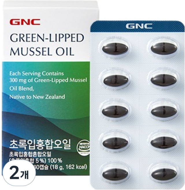 GNC 초록입홍합오일 18g, 2개, 60정
