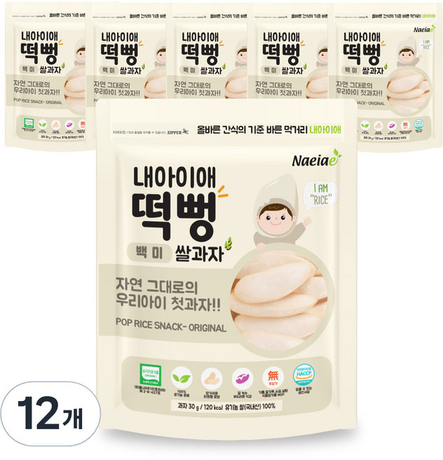 내아이애 유기농 정성빚은 떡뻥 쌀과자, 30g, 12개, 백미