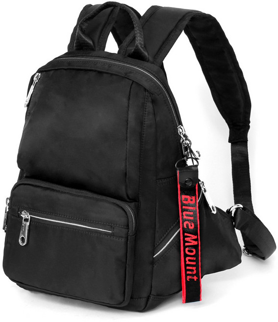 BLUEMOUNT 女性休閒Prada風格後背包 WPZ19048 + 鑰匙圈, 黑色(後背包), 隨機出貨(鑰匙圈)