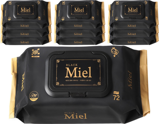 미엘 블랙 리필형 물티슈, 65g, 72매, 10개