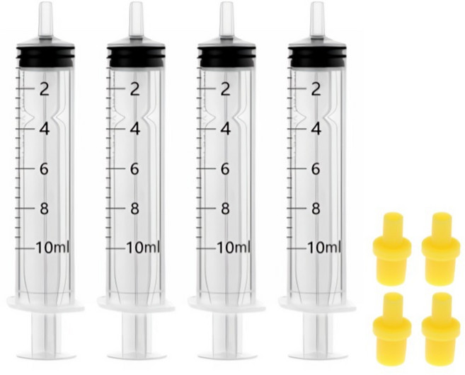 다온셀렉트 무한잉크 노랑 고무 팁 포함 석션 주사기 10ml, 혼합색상, 4개