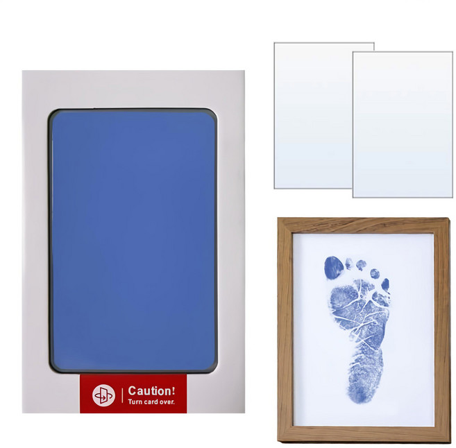 不髒手寵物嬰兒手印足跡印台 附紙卡2張 + 相框, 藍色, 1組