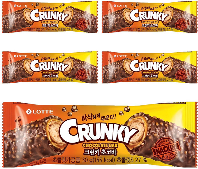 롯데웰푸드 크런키 초코바, 30g, 5개