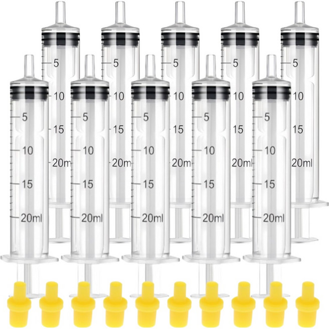 다온셀렉트 무한잉크 노랑 고무 팁 포함 석션 주사기 20ml, 혼합색상, 10개