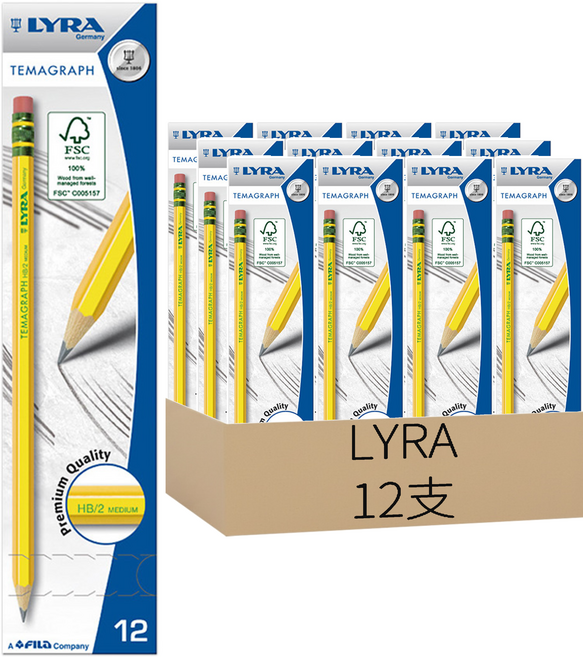 LYRA 百年經典鉛筆 HB, 黃桿, 12支