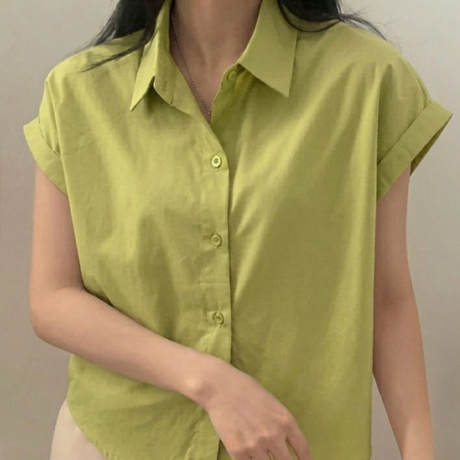 아이캔심플 여성용 미니멀 반팔 롤업 셔츠