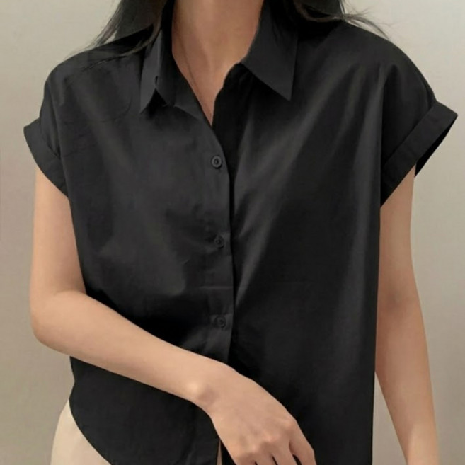 아이캔심플 여성용 미니멀 반팔 롤업 셔츠