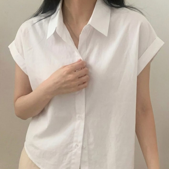 아이캔심플 여성용 미니멀 반팔 롤업 셔츠