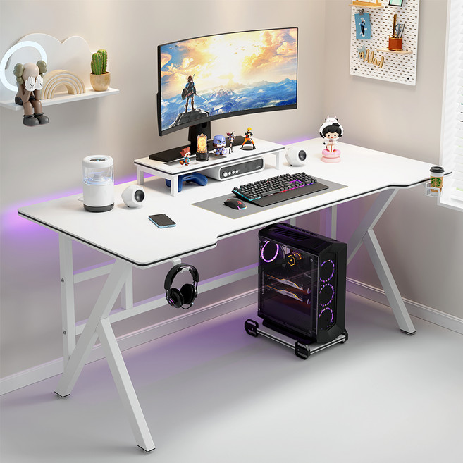 코멧 홈 게이밍 컴퓨터 책상 세트 1200 (컴퓨터 받침대+모니터 받침대 포함), 화이트