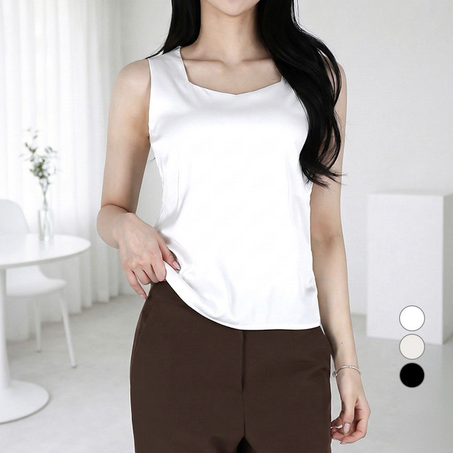 모이르벨라 여성용 스퀘어 실크 민소매 블라우스 O263-0284