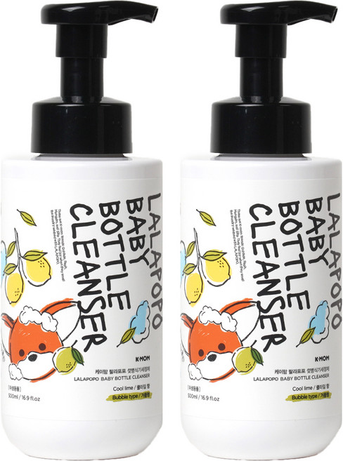 케이맘 랄라포포 유아용 젖병식기세정제 거품형 쿨라임향, 500ml, 2개