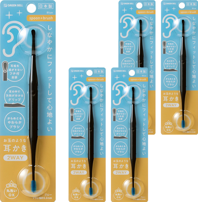 GREEN BELL 綠鐘 2用式藍色耳挖勺, 1個, 5個