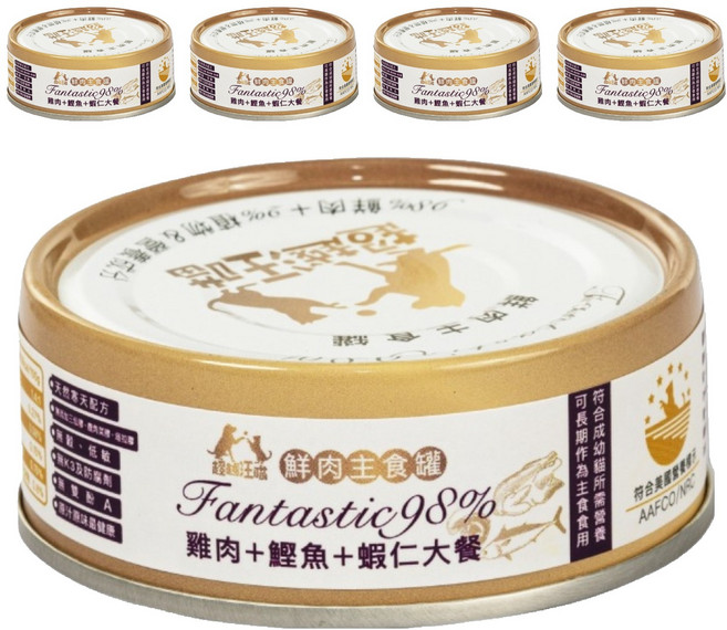 BEyONDPET 超越汪喵 全齡貓 鮮肉主食罐, 雞肉 + 鰹魚 + 蝦仁大餐, 80g, 5罐