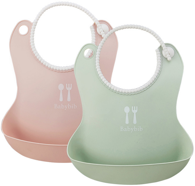 톨스토이 뉴베이비빕 턱받이, 마일드핑크 + 마일드그린, 2개입, 1세트