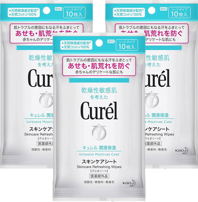 Curel 珂潤 溫和保濕潔膚紙 10張, 3包, 54ml