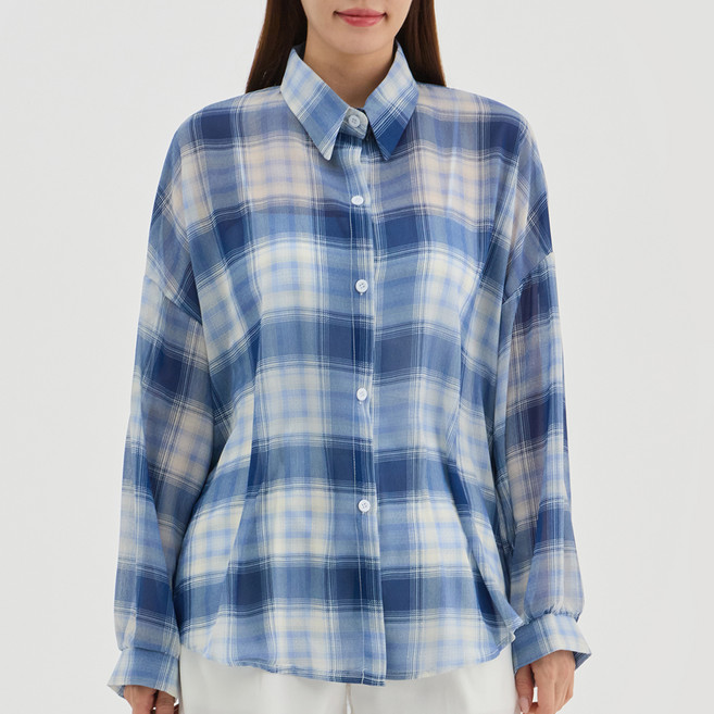 Elsso 女款寬版遮陽格紋襯衫