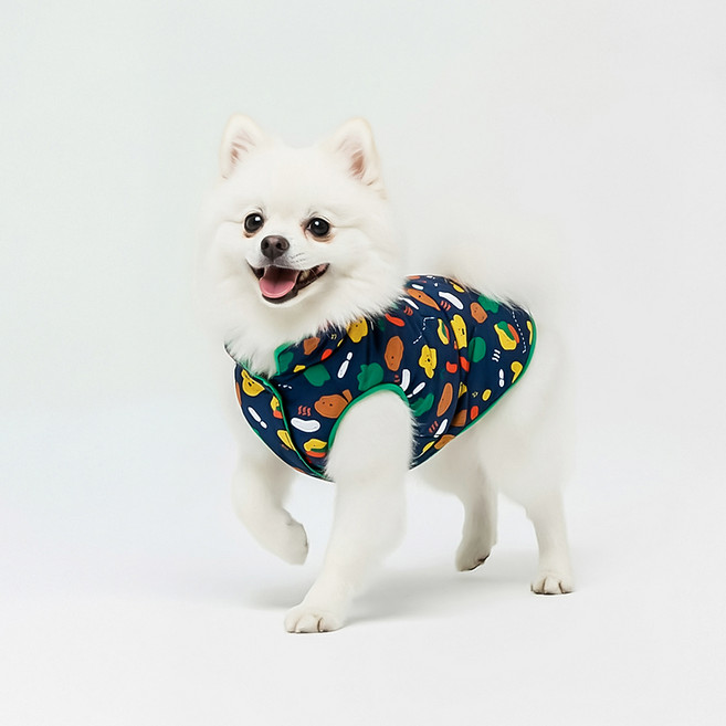 레토 강아지 양면 패딩 후리스 조끼, 네이비 + 그린, 1개