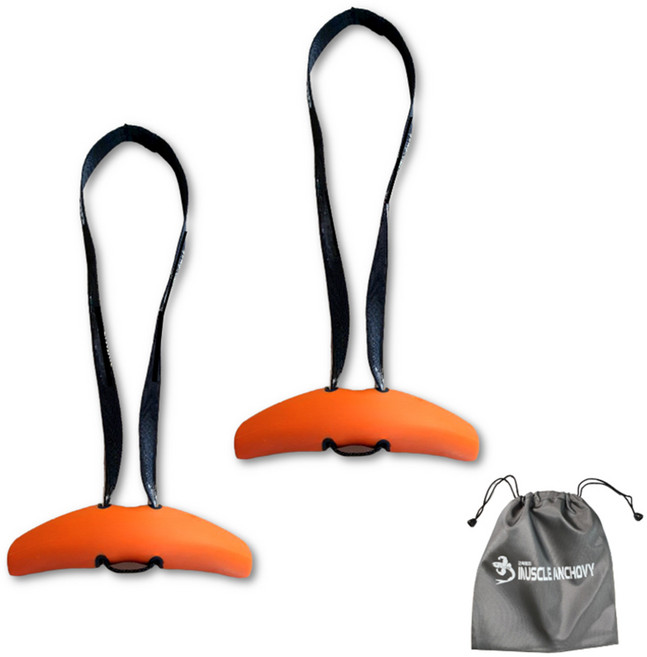 근육멸치 헬스 풀업 데드리프트 모스트그립 좌 + 우 + 파우치 세트, 오렌지, 1세트