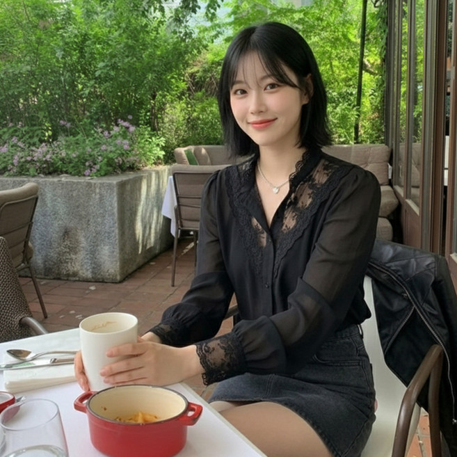 페이퍼먼츠 페리온 플라워리 레이스 긴팔 블라우스 14275