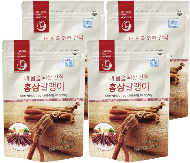 振興高麗人蔘 韓國高麗蜂蜜紅蔘條 健康零食輕巧小包裝, 40g, 4包