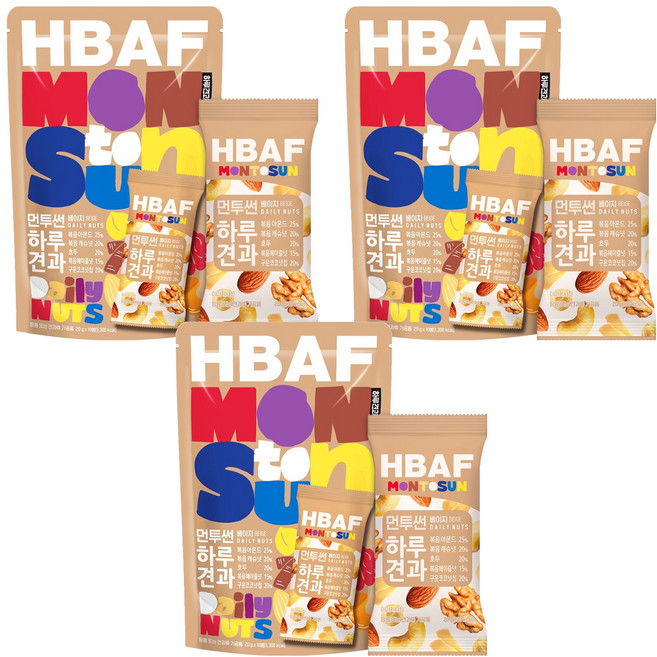 바프 먼투썬 하루견과 베이지 10p, 200g, 3개