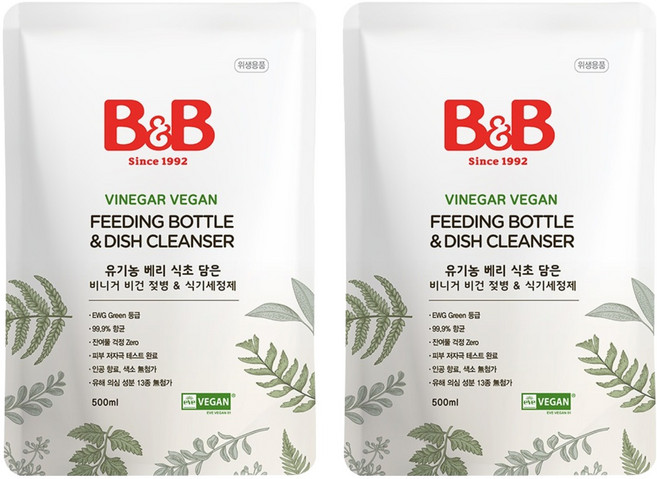 비앤비 베리 식초 담은 비건 젖병 & 식기 세정제 리필형, 2개, 500ml