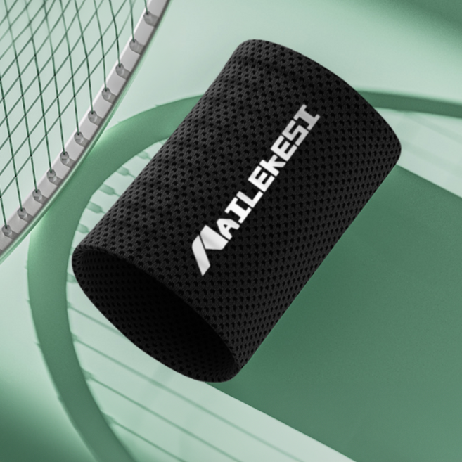 무브나인 운동 손목밴드 달리기 땀흡수 타월, 블랙, 2개