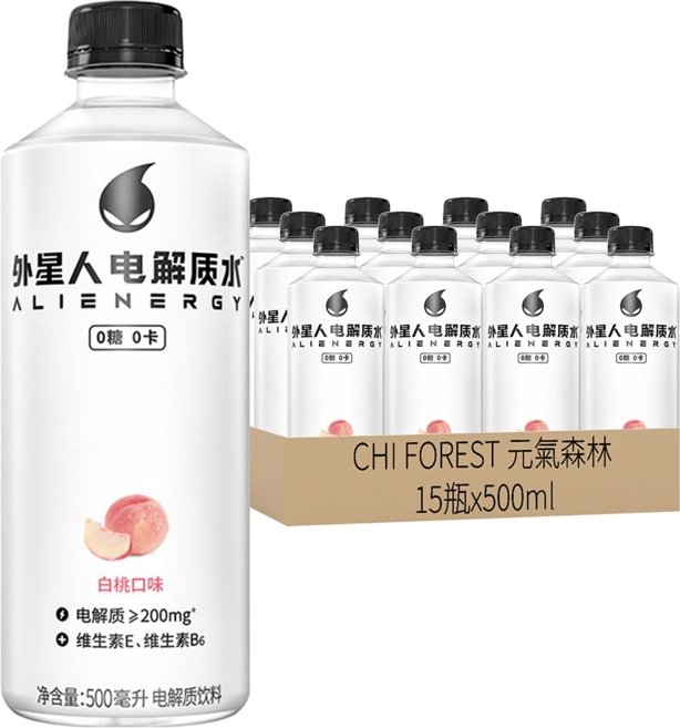 CHI FOREST 元氣森林 外星人電解質水運動飲料 白桃風味, 500ml, 15瓶