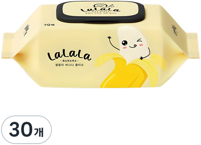 랄랄라 바나나 물티슈 캡형, 30개, 70매, 70g