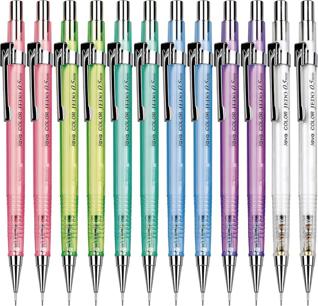 JAVAPEN 彩色透明殼自動鉛筆 0.5mm 多種顏色, 12支