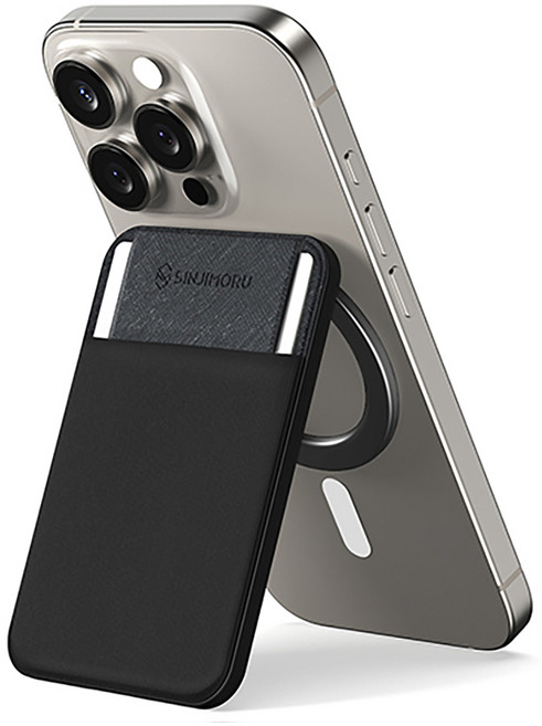 신지모루 맥세이프 M 플랩 스탠드 카드지갑 케이스, 블랙, 1개