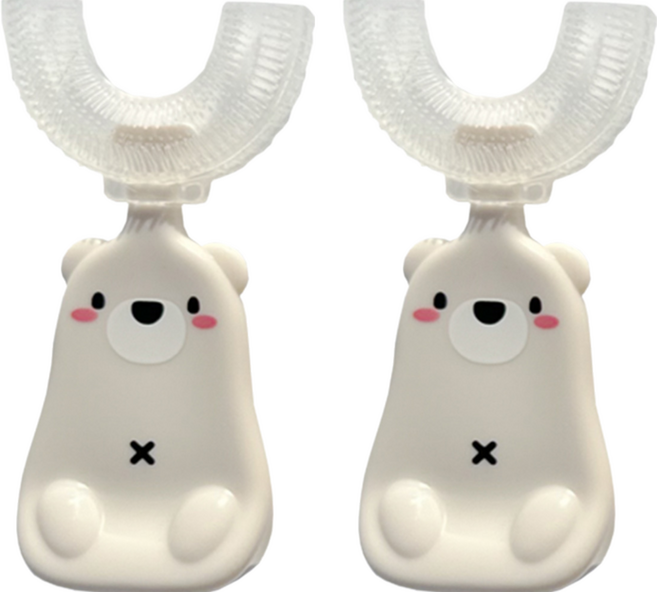 나와아기 유아용 U자형 실리콘 칫솔, 그레이 곰, 1개입, 2개