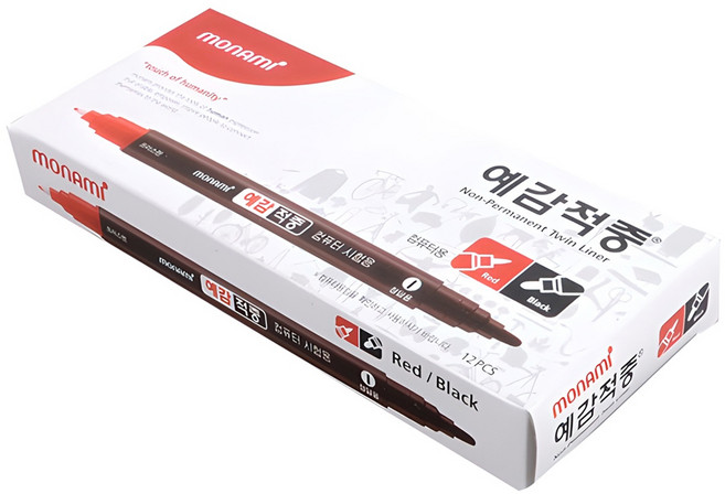 모나미 예감적중 컴퓨터 시험용 트윈타입 사인펜, 흑색 + 빨강, 12개