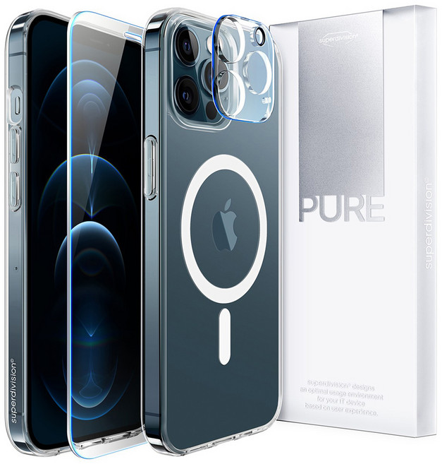 슈퍼디비전 퓨어 맥세이프 올인원 맥세이프 케이스 + 액정 강화유리 + 카메라 강화유리 세트