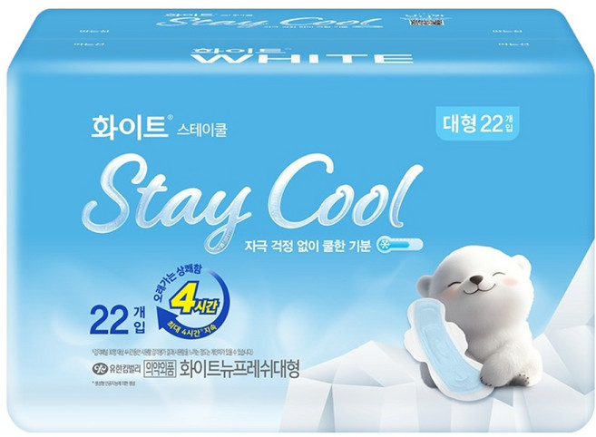 화이트 스테이쿨 생리대 날개형, 대형, 22개입, 1세트